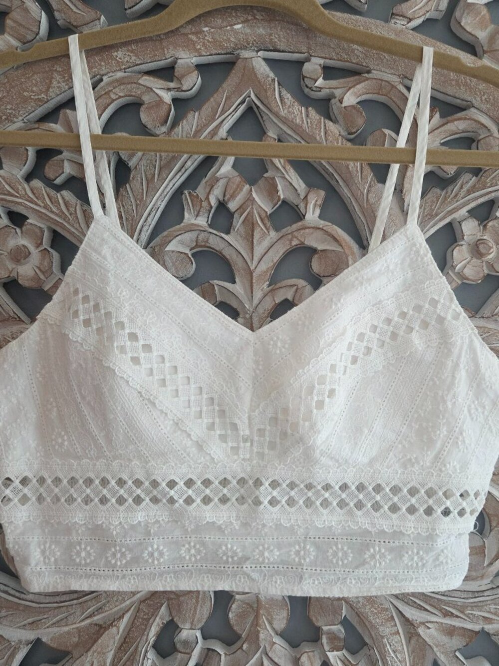 Rebellion White Smocked TCotton Lace Crochet top bralette Large